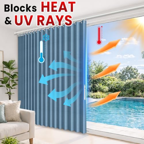 Image of AJAZZ Blackout Accordion Door Curtain 1 Panel 98 inchx106 inch Blue - Magnetic Folding Room Divider, No-Drill Sliding Patio Closet