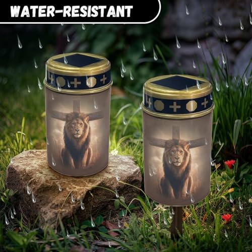 Image of Lion Cross Solar Grave Lights for Cemetery Flameless Solar Powered Light for Prayer Waterproof Cemetery Solar Lights for Grave Cemetery Decor Candle Lamp