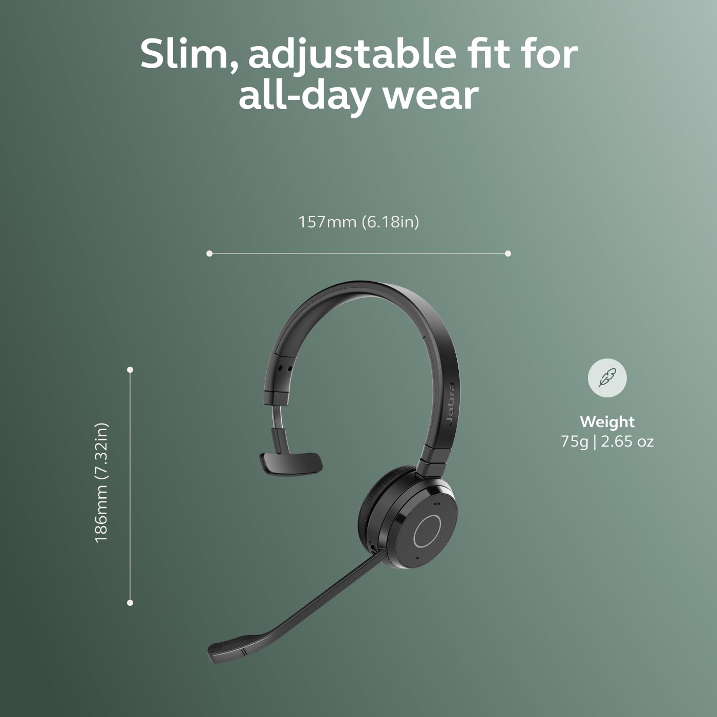Jabra Evolve 65 Te (troisième édition) Casque Mono-auriculaire sans Fil – Micro antibruit, autonomie de 16 Heures, Double connectivité, certifié MS Teams, Prend en Charge d'autres Plateformes, Noir