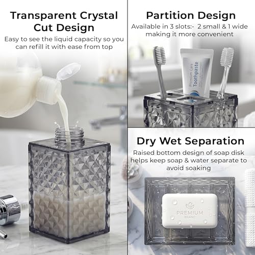 Image of Story@Home 4 Pieces Bathroom Accessories Set - Grey | Toothbrush Holder, Soap Dispenser, Mouth Wash Cup & Soap Dish for Home Kitchen & Bathroom | Bathroom Essentials for Office