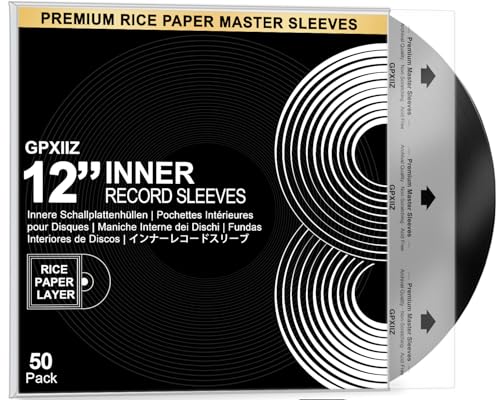 GPXIIZ Schallplatten Innenhüllen 12 Zoll 50 Stück Lp Schutzhüllen Master Schallplatten Hüllen aus 3-Lagige HDPE+Reispapier Antistatisch Vinyl Hüllen aus Reispapier für 12 Vinyl Inner Sleeves
