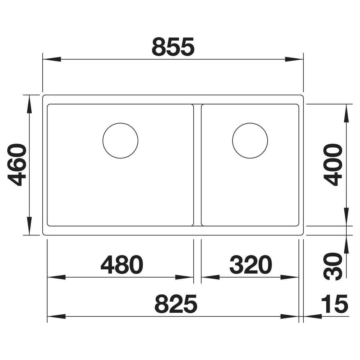 Blanco SUBLINE 480/320-U 523 591 - Fregadero de cocina 480/320-U-523 Tartufo, 1, 340 mm/160 mm, lavabo izquierdo