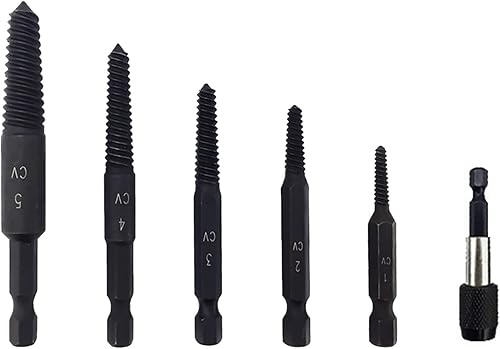 NORTOOLS Juego de 6 piezas de extractor de tornillos dañados y pernos rotos con kit de herramientas de eje de cambio rápido de 14, extractor de