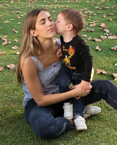 Tstars Turkey on Tractor Construction I'm Digging Thanksgiving Boys Girls Long Sleeve Toddler Kids T-Shirt3