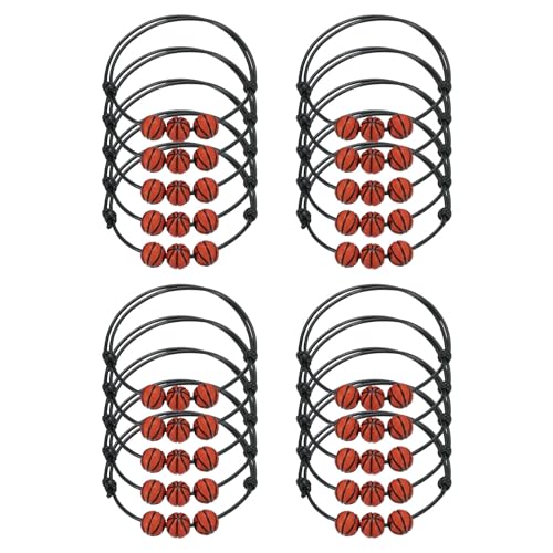 PATIKIL Basketball Bracelets, 20 Pcs Basketball Gifts Adjustable Bracelet with Basketball Beads for Teenagers Adults, Black Brown