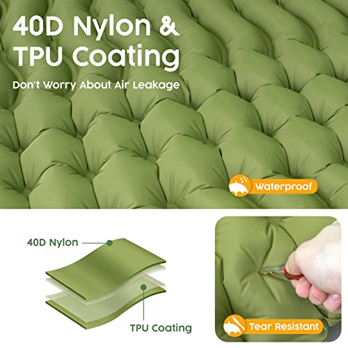 Cndse Double Sleeping Pad For Camping, 4'' Thick Self Inflating 2-Person Camping Pad, Ultralight Portable Camping Mat With Pillow, Camping Mattress Pad For Backpacking And Hiking, Army Green #TOP4