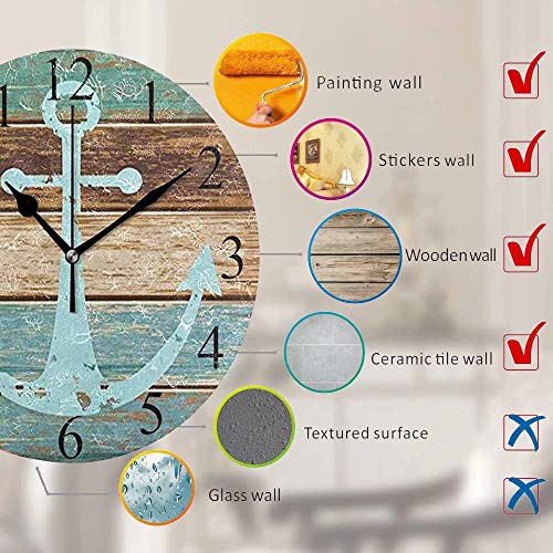 Wamika Round Wall Clock Vintage Anchor Wooden Rustic Country Clock Silent Non Ticking Decorative,Wooden Planks Nautical Theme Clocks 10 Inch Battery Operated Quartz Analog Quiet Desk Clock For Home #TOP1
