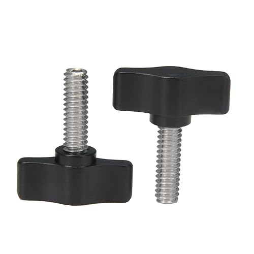 Miniatura 2 de Zeberoxyz 4 tornillos de pulgar de 14"-20 x 34" de acero inoxidable con perilla de aluminio negro roscado estándargruesa rosca-longitud 34" (tamaño