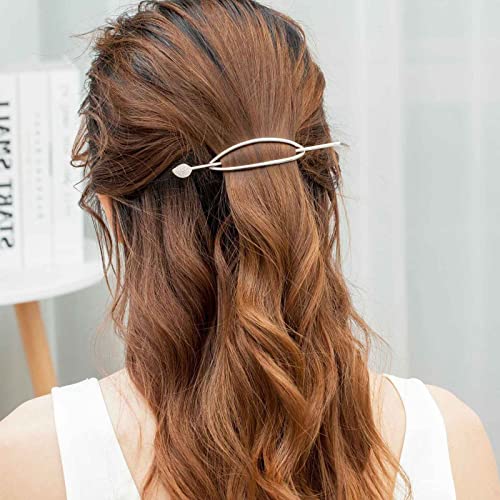 Iaceble Minimalist Silver Hair Stick Barrette Oval Hair Bun Holder French Metal Hair Cuff Clip Geometric Hairpin Cuff Decorative Hair Accessories For Women And Girls Headdress #TOP3