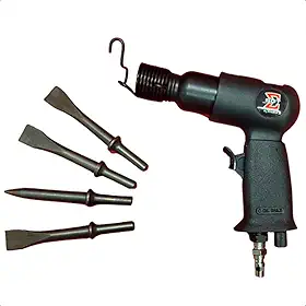 Martelete Pneumático Profissional Curso 150mm com Cinzéis Redondos Regulagem de Ar Corpo em Alumínio para Funilaria Solda Rebite e Manutenção Industrial