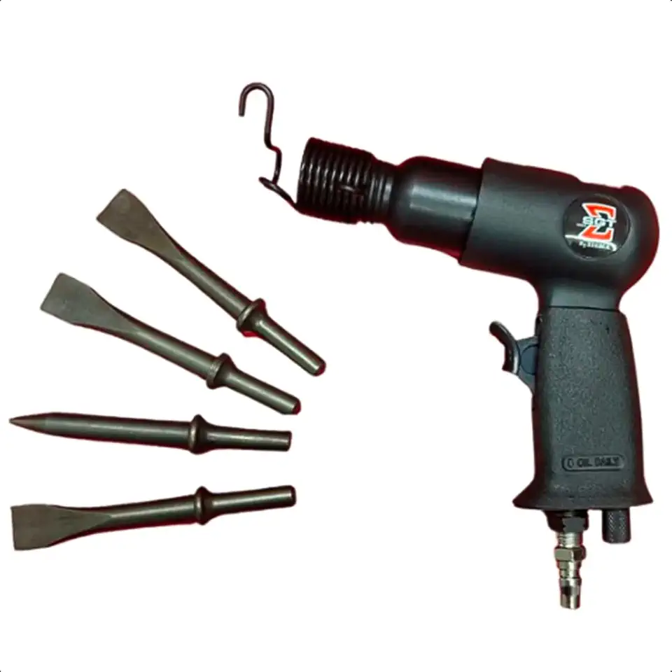 Martelete Pneumático Profissional – Curso 150mm com Cinzéis Redondos, Regulagem de Ar e Corpo em Alumínio