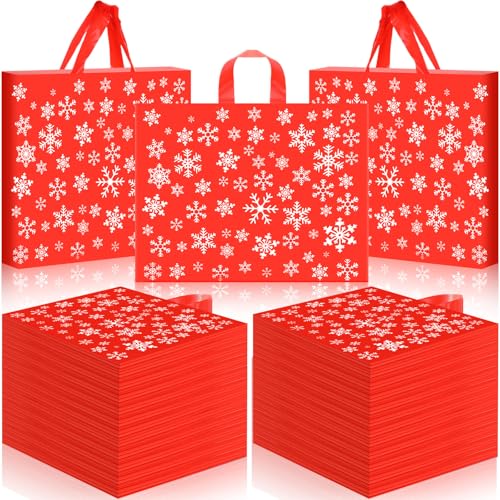 Teling 100 Pieces Snowflakes Plastic Shopping Bags Bulk Christmas Plastic ...