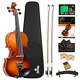 Cecilio 4/4 Violin Set Full Size Fiddle Solidwood Ebony Fitted LEFT-HANDED Violin with D'Addario Prelude Strings | Complete Set with Hard Case, Bows, Tuner, Rosin & Shoulder Rest