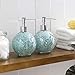 WHOLE HOUSEWARES | Glass Mosaic Hand Soap Dispenser for Bathroom | Lotion Bottle for Kitchen, Bathroom with Chrome Plated Plastic Pump |14 Ounce Set of 2 (Turquoise)