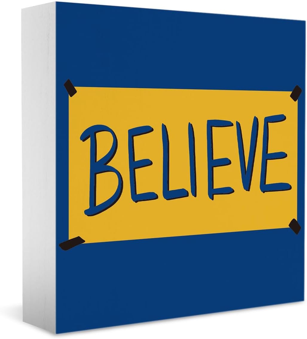 Viewkedt Box 1128 Motivational Believe Sign Ted Gift Lasso Home Office Desk Cubicle Shelf Decor Man Cave Tv Show Bedroom Decor Soccer Football Coach Gifts For Ted Fans Lasso 7 X 7 Inch