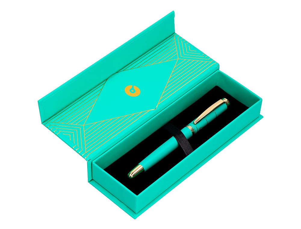 BELIUS Soiree Ballpoint Pen Aluminium Colour Art Deco Turkish and Gold Ink Blue Design Box