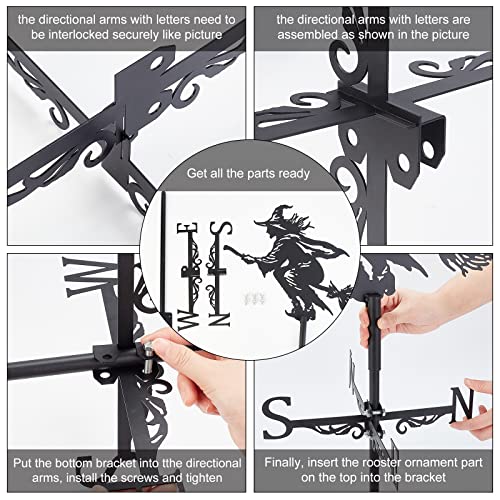 Superdant DJEW-WH0010-79-US23 Rooster Wind Vane Rooftop Weather Vane Retro Metal Wind Direction Indicator Farm Scene Garden Art Decor thumb #3