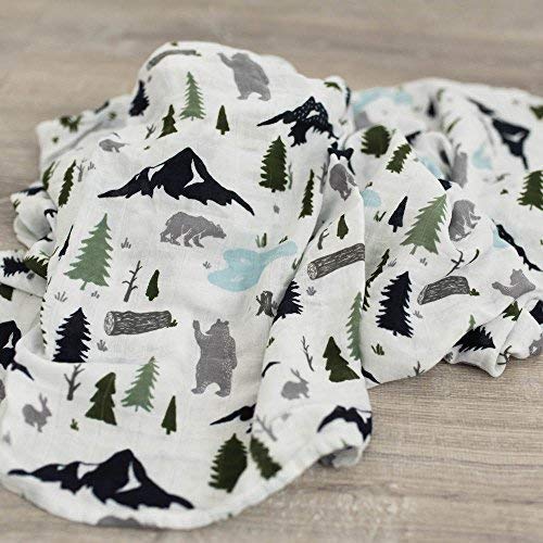 GRACED SOFT LUXURIES Extra Soft Bamboo Muslin Swaddle Baby Blankets 70% Bamboo 30% Cotton 2 Pack (Woodland Forest)