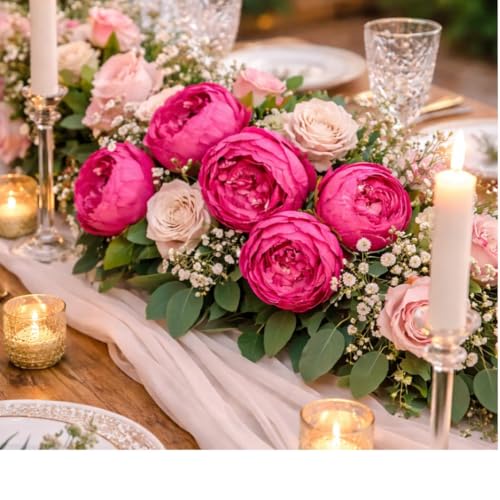 Image of SATYAM KRAFT 6 Pcs Artificial Rose Flower Heads, Big Fake Flowers,Pooja Thali Decor, Festival & Events, Home,Table, Bedroom,Wedding Decoration Items (6 Pieces) (Dark Pink)