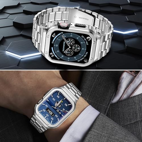 Image of MioHHR Stainless Steel Band with Case for Apple Watch Bands 44mm /42mm