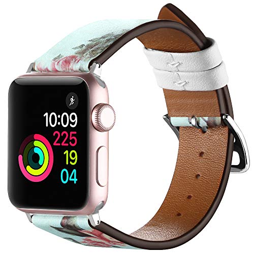 Anjoo Correa Compatible con Apple Watch 42mm/44mm, Estampado Floral Reemplazo de Cuero Pulsera con Hebilla de Metal Compatible con iWatch Series 4 3 2 1 Deporte y edición,Rosa/Azul