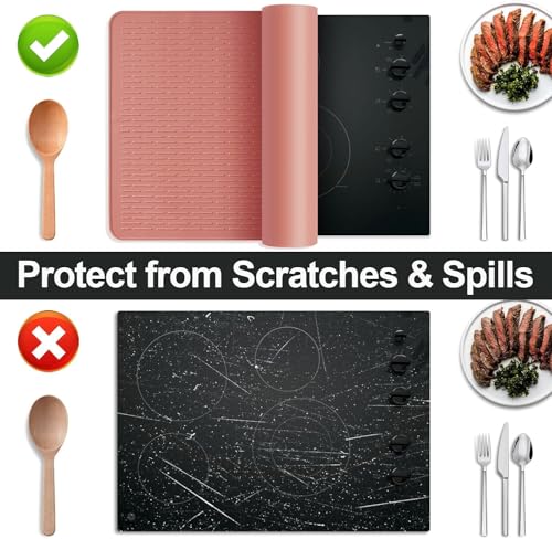 Image of Stove Top Cover for Electric Stove- Range Covers for Electric Stove,Silicone XXL Dish Drying Mat, Glass Cooktop Covers, Flat RV Range top Mats (Rosy, 28 inchx20 inch)