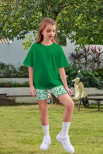 Image of Arshiner Girls Clothes Summer 2 Piece Outfits Drop Shoulder T-Shirts and Biker Shorts Kids Fashion Clothing Sets
