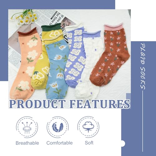 Image of 6 Pairs Women Ruffle Striped Socks for Women,Cute Vintage Frilly Ankle Socks