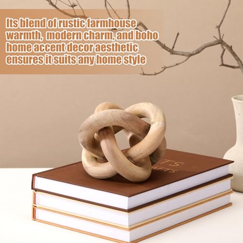 Image of Yalikop 3 Link Wood Knot Decor Rustic Home Decor Accents Hand Carved Coffee Table Decoration, Boho Chain Link Decoration, Modern Shelf, Rustic Objects for Home Living Room Bedroom(Acacia Wood)