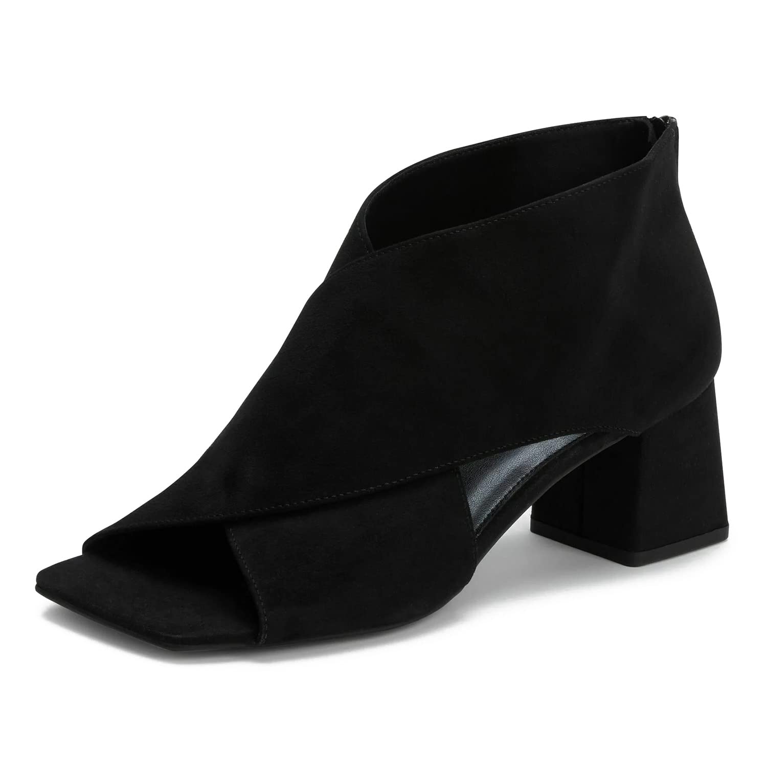 Lehoorwomen Chunky Heel Open Toe Booties Suede Side Cut Out