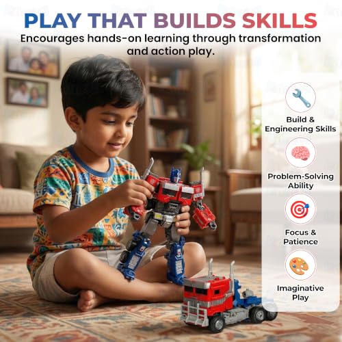 Image of Kidology 5-in-1 Fire Rescue Robot Vehicle Set for Boys & Girls | Transforming Fire Truck Action Figure Model | DIY Assembly Playset with Pull-Back Cars & Rotating Parts | Collectible Desk Toy