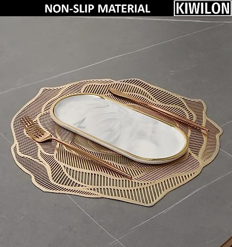 Image of Rose Design PVC Dining Table Placemat Set of 6 | Heat Resistant & Non-Slip Table Mats for Dining Table | Washable Decorative Place Mats for Kitchen & Dining | 38 x 36 CM (Gold, Rose)