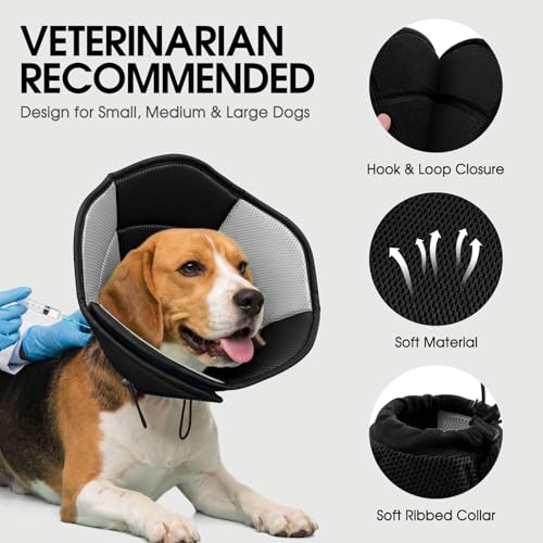 Image of Dog Cone - Soft Cone for Dogs to Stop Licking, Pet E-Collar Alternative After Surgery, Adjustable Pet Recovery Collar for Wound Healing, Black Medium