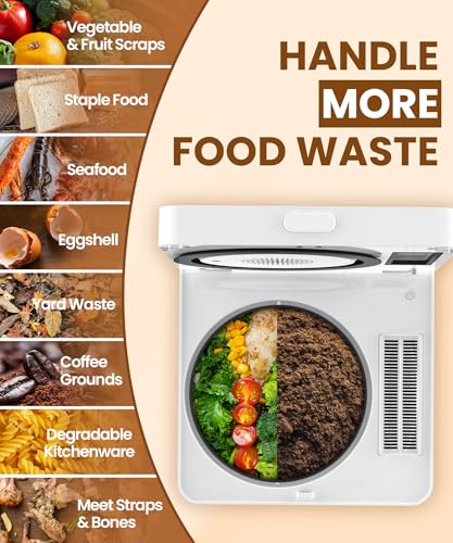 Electric Composter for Kitchen, 3L Compost Bin, Odorless/Auto-Cleaning/LED Display, Countertop Smart Compost Bin, Turns Waste into Dry Fertilizer