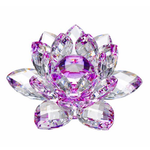 Amlong Crystal Hue Reflection Crystal Lotus Flower with Gift Box, Purple, 4 Inch