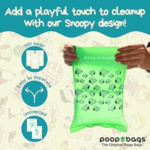 The Original Poop Bags USDA Biobased Pet Waste Bags – Peanuts Characters – Durable, Leak Resistant, 360 Count, BLK/GREEN