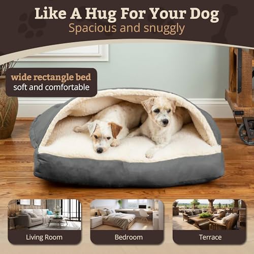 Image of Snoozer Rectangle Cozy Cave Dog Bed, Hooded Dog Bed, Anthracite (M)