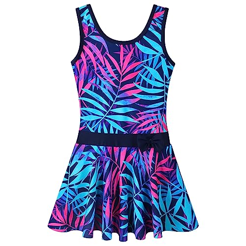 ZNYUNE Mädchen Einteiler uv Badebekleidung uv Kleidung Kinder bade Shirt mädchen S363_NavyLeaves 152/158