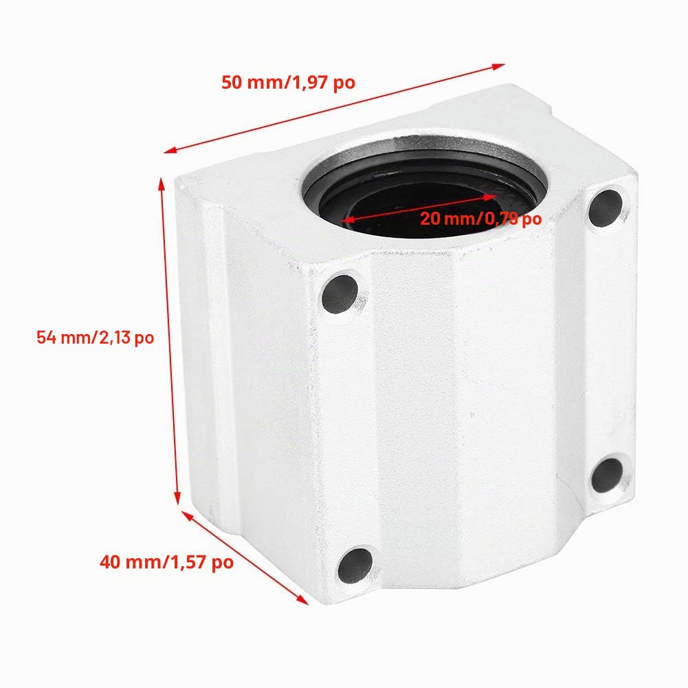 Bloc de glissière à roulement linéaire de 20 mm, 2 pièces SC20UU 20 mm CNC bague de roulement à billes à roulement à billes à mouvement linéaire, hauteur de 40 mm