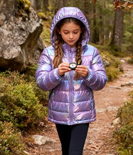 Image of Lovekider Hooded Puffer Jacket for Girls 4-12T Down-Alternative Winter Coat Shiny Outerwear for Kids