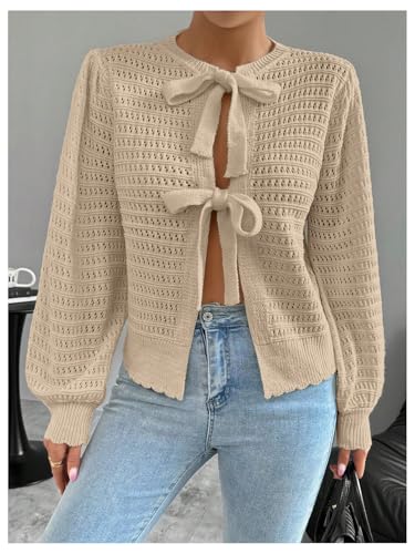 GORGLITTER Women's Long Sleeve Tie Front Cardigan Fall Sweaters Lightweight Crochet Knit Tops3