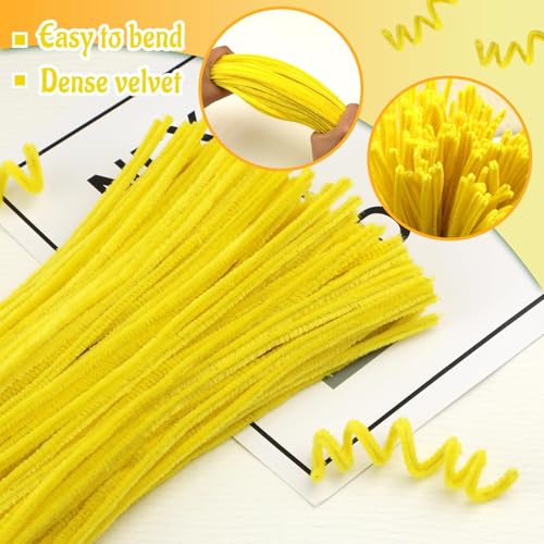 Image of Mnuizu 200Pcs Pipe Cleaners, Pipe Cleaner Chenille Stems DIY Craft Supplies | Bright Pipe Cleaners Craft Supplies, Fuzzy Sticks Pipe Cleaner Bulk for DIY Art Creative Craft Decoration, Yellow