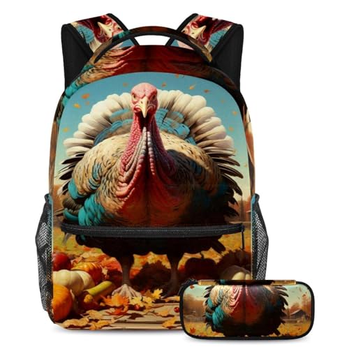 Sac à dos Turquie Thanksgiving avec trousse pour garçons et filles