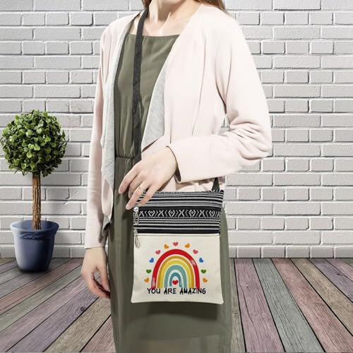 You Are Awesome Messenger Bag Small Ethnic Pattern Printed Adjustable Strap Crossbody Zipper Bag Rainbow Phone Bag Wallet Cute Shoulder Handbag Inspirational Present for Women3