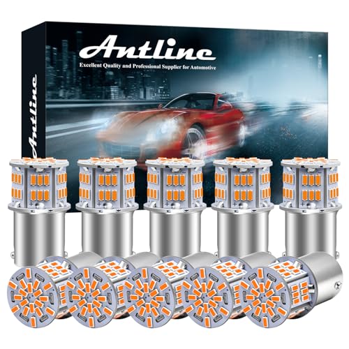 Antline 1156 1141 BA15S LED Bulbs Amber Yellow (10-Pack, 54-SMD 3014, 12-24V)