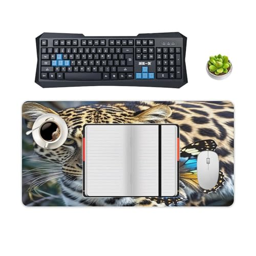 Leopard and Butterfly Desk Pad Waterproof Writing Mouse Pad Large Office Desk Mat miniatura 4
