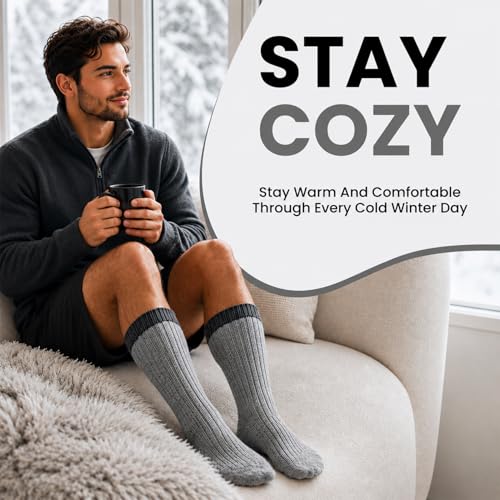 Image of Yacht & Smith 12 Pairs Merino Wool Thermal Boot Socks, Mens Womens Hiking Winter Sock