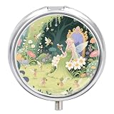 Fairy Garden, portapillole a 3 scomparti, in metallo, rotondo, da viaggio, piccolo contenitore portatile per medicine e vitamine, da borsetta e tasca per contenere vitamine e integratori