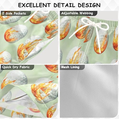 Pigsaly Boys' Swim Board Shorts Green Watercolor Fire White Golf Balls Boy's Swim Trunks Kids Swimwear M3