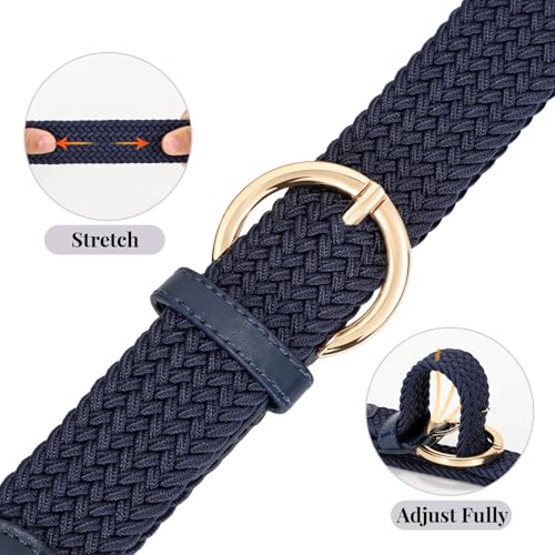 Image of JASGOOD Women Men Braided Woven Elastic Stretch Waist Belt Golf Canvas Fabric Casual Belt for Jeans Pants
